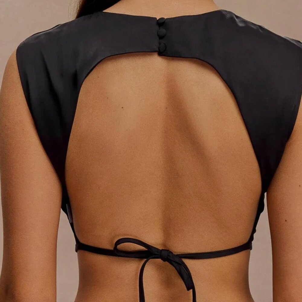 Meshki Viviana satin sleeveless black open back crop top - Picture 5 of 5